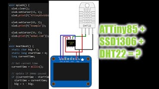 ATTiny85  SSD1306 OLED display  DHT22 temperature and humidity sensor  Wokwi Arduino Simulator [upl. by Otreblig]