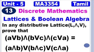 Discrete MathsIn any distributive Lattice L Ʌ V prove that aVbɅbVcɅcVaaɅbVbɅcVcɅa [upl. by Holbrook332]