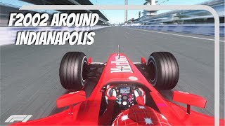 VINTAGE F1 ONBOARD  F2002 FAST LAP AROUND INDIANAPOLIS  assettocorsa [upl. by Yalhsa]