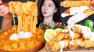 ASMR MUKBANG  💣 새우폭탄 💣 불닭크림파스타🔥 통통바삭 왕새우튀김 먹방 Spicy Shrimp Cream Pasta amp Crispy Fried Shrimps [upl. by Htrowslle]