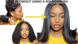 BLOWOUT ON NATURAL HAIR  CURLY TO STRAIGHT HAIR TUTORIAL USING A ROUND BRUSH [upl. by Dominus]