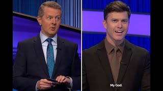 Colin Jost drops NSFW joke in first clip of Pop Culture Jeopardy and fans say spinoff [upl. by Akinehc]