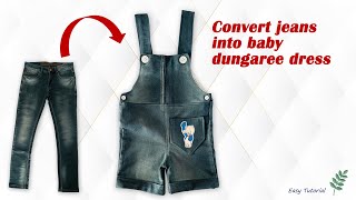 Convert Jeans Into Baby Dungaree Dress Dungaree Dress From Jeans [upl. by Quartet]