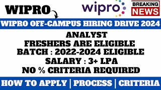 WIPRO OFFCAMPUS HIRING 2024  BATCH 20222024  SALARY  4 LPA  ANY GRADUATE CAN APPLY [upl. by May]