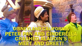 Peter Pan and Cinderella CRASH Aladdin’s Meet and Greet EPIC Crossover Disneyland 2023 disney [upl. by Ahsercul]