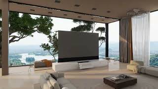 Hidden tv cabinet with ALR retractable projector screen72120inch Laser TV home movie floor screen [upl. by Idnod308]