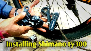 Derailleur installing Shimano ty300gear adjustment gearrepair gearcycle mtb cycleservice cycle [upl. by Hefter76]