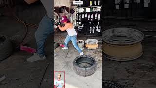 Master Wheel Fitter Shows Off Skills shortsfeed shortsvideo truck skills [upl. by Eerdna]