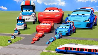 Big amp Small Long Lightning Mcqueen vs Trains  BeamNGDrive 8 [upl. by Baggett]