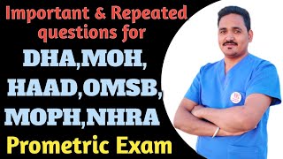 Important and Repeated questions for DHA MOH HAAD OMSB MOPH NHRA Prometric Exam prometricexam [upl. by Kessler]