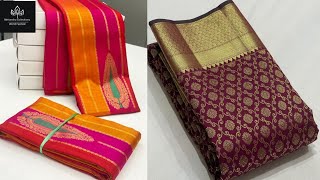 kanchipuram pure silk sarees handloom plain blouse rich pallu NehanshuCollections [upl. by Drais]