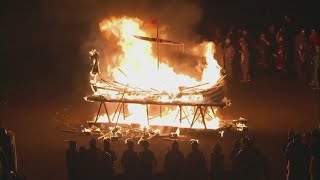 Viking longship replica lit ablaze in Scotland marking end of winter holiday season [upl. by Eetsud]