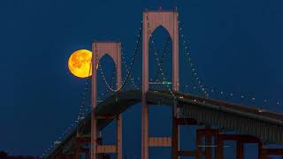 Stunning Moon Changes from Orange to Pink Over Rhode Island Bridge [upl. by Rossy151]