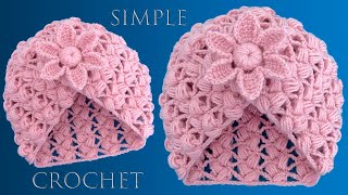 Gorro fácil a Crochet tejido con un rectángulo Punto pétalos de flores en relieve 3D [upl. by Ybocaj775]