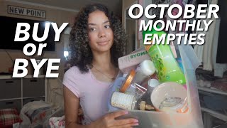 October Makeup amp Skincare Empties  BUY or BYE [upl. by Deyas]