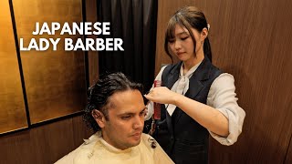 💈ASMR Got My Curly Hair Cut by Charming Lady Barber at Luxury Hair Salon in Tokyo Japan [upl. by Ecirrehs]