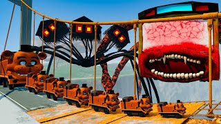 Freddy Fazbear Big amp Small Cars vs Broken Bridge with HOUSE HEAD amp BUS EATER  BeamNGDrive [upl. by Tracay]