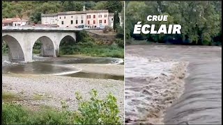 Des crues soudaines dans les Cévennes après des pluies torrentielles le Gard en vigilance rouge [upl. by Ellon97]