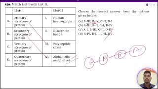 Match ListI with ListII ListI ListII A Primary structure of protein I Human haemoglobin B [upl. by Ekenna]