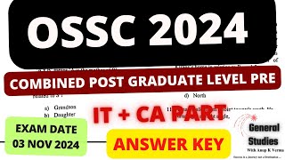 OSSC COMBINED POSTGRADUATE LEVEL PRELIMS CPGLPRE 2024  Answer Key  EXAM DATE  03 Nov 2024 [upl. by Hermosa35]