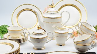 Best luxury gold rim dinnerware set with tea set Factory Price  KAROSA [upl. by Edwin124]