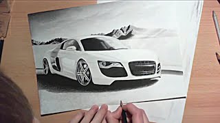 Audi R8 Speed Drawing realistic pencil car drawing tutorial Zeichnung [upl. by Weiss]