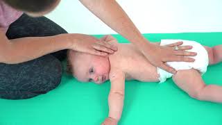 Baby Development  Torticollis  Neck Rotation Prone Stretch [upl. by Shewmaker]