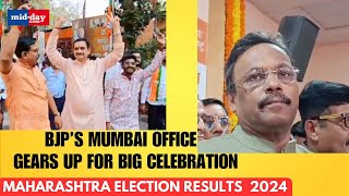 Maharashtra Election Results 2024 BJPled Mahayuti leads workers gear up for big celebration [upl. by Eixel]