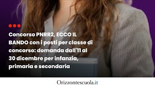 Concorso PNRR2 ECCO IL BANDO con i posti per classe di concorso domanda dall’11 al 30 dicembre [upl. by Nygem929]