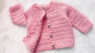 Amina Baby Cardigan Sweater Quick amp Easy Unisex Crochet Pattern  Beginner Friendly  LEFT HANDED [upl. by Nahpets]