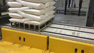 4221 Sugar 50kg bags palletizing 2 SYMACH palletizers [upl. by Leinad9]