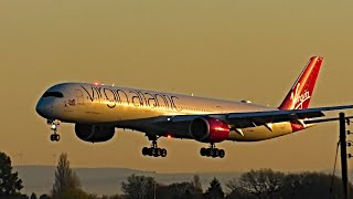 GOLDEN ARRIVAL  Manchester Airport  Virgin Atlantic A3501000 [upl. by Eahsat292]