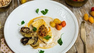 Recipe  Chef Wayne Elias Sea Bass with Artichokes amp White Bean Puree  Hallmark Channel [upl. by Cy87]