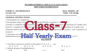 Class7 Maths Half Yearly Exam Question Paper TERM1  Session 202425  Kendriya Vidyalaya Students [upl. by Tilda711]