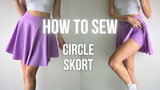 How to sew Circle SKORT  Flared skort  Skirt with shorts  Tennis skirt  Women skort pattern [upl. by Elvia168]