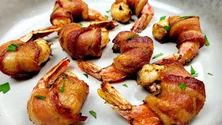 Air Fryer Bacon Wrapped Shrimp II Appetizer  Party Food [upl. by Attesoj]