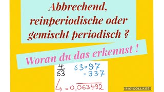 Abbrechende reinperiodische und gemischt periodische Dezimalzahlen welcher Bruch liefert was [upl. by Heyman]