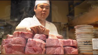 Giant Meat Sumo Wrestler’s Katsudon カツ丼  Japanese Street Food 相撲力士が作る超厚切りとんかつ ちよ松 大阪 [upl. by Rosmunda]