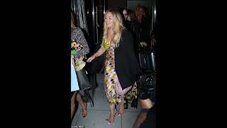 Hilary Duff puts on a stylish display in a colourful satin dress as she celebrates her 37th birthday [upl. by Willing]