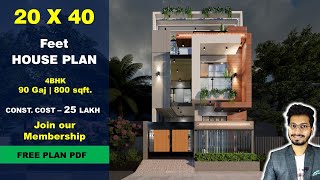 20x40  4 BHK House plan  90 Gaj  800 sqft  2040 house plan 3d  DV Studio [upl. by Ainsley360]