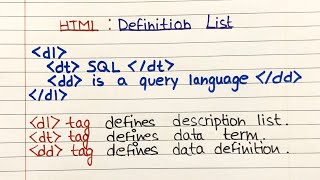 L11  HTML Definition List  How do you create a definition list in HTML [upl. by Ainavi]