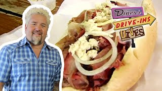 Guy Fieri Eats Pit Beef in Baltimore  Diners DriveIns and Dives  Food Network [upl. by Kcarb97]