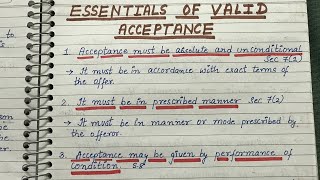 Essential of valid acceptance  acceptance  contract law lawful notes [upl. by Hpesoj685]