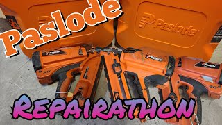 Repairing a servicing a bunch of Paslode nails guns repairathon video IM350 [upl. by Ymer]