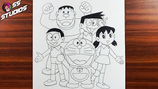 How to draw Doraemon and his friends  Doraemon and his friends drawing easy [upl. by Kerby]