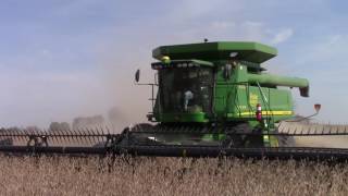 John Deere 9870 STS Combine Harvesting Double Crop Soybeans [upl. by Yrennalf690]