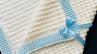 Manta para bebe tejida a crochet con orilla y punto HERMOSO y SUPER FACIL crystal waves [upl. by Duomham]