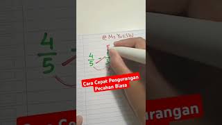 Cara Cepat Pengurangan Pecahan Biasa shorts youtubeshorts matematika [upl. by Nwahsauq]