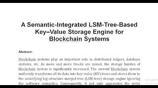 A Semantic Integrated LSM Tree Based Key–Value Storage Engine for Blockchain Systems [upl. by Ozne677]