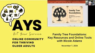 Family Tree Foundations with Nicole Adams  Key Resources and Online Tools November 7 2024 [upl. by Noloc]